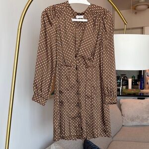 Sandro Silk Geometric Long Sleeve Dress